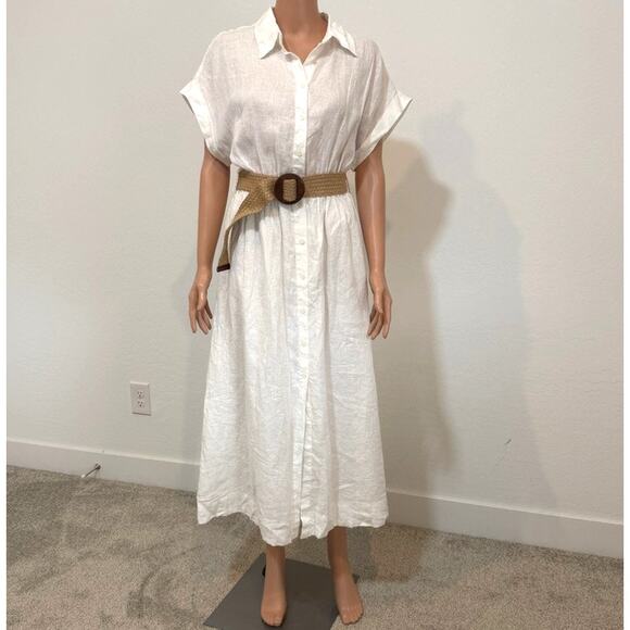 MNG medium Laia linen cap sleeve belted shirt midi dress D1 3066 - Picture 8 of 14